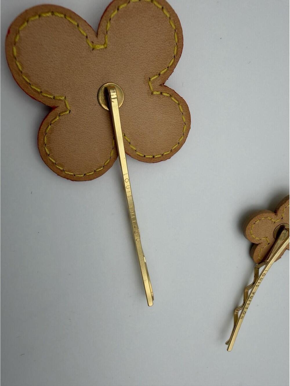 Vintage Louis Vuitton Set Of 3 Vernis Leather Flower Hairpins Gold Hardware - Picture 7 of 11